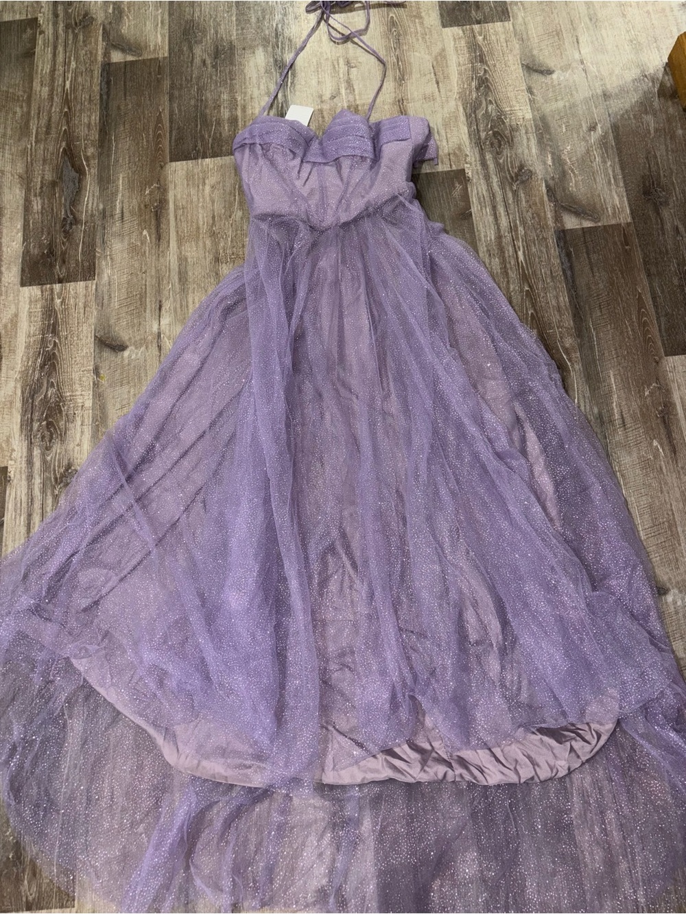 Lavender Sparkle Tulle Halter Prom Dress